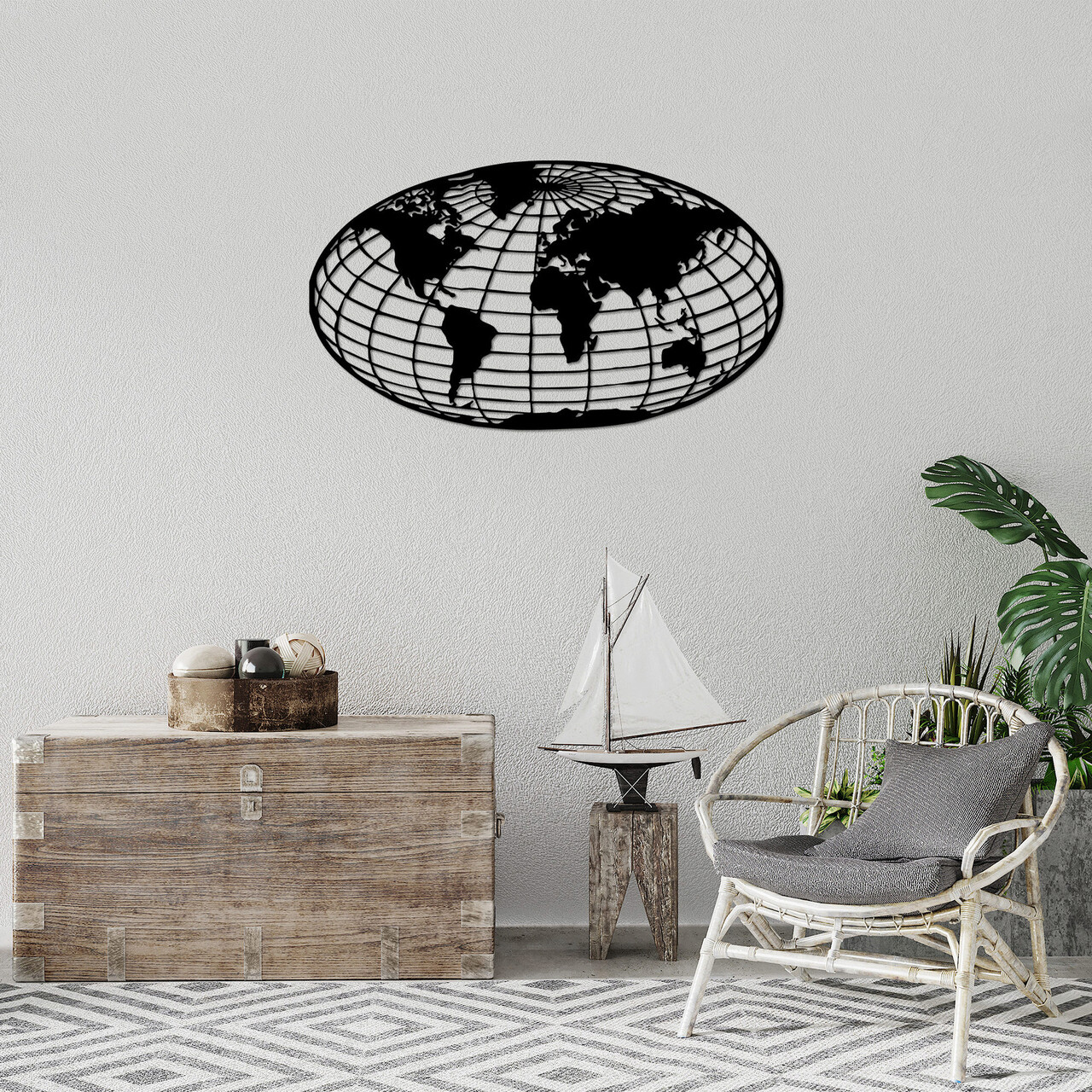 Decoratiune de perete, World Map 6, Dimensiune: 84 x 47 cm, Negru - imagine 6
